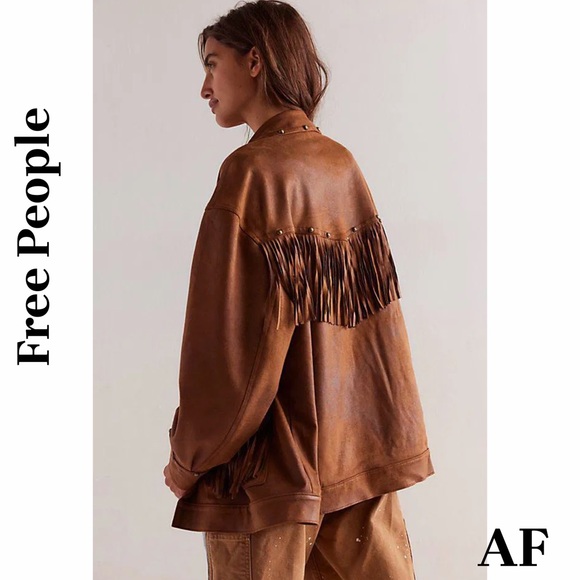 Free People Knox in Oiled Brown Vegan Leather Fringe Jacket Medium New - Picture 4 of 8